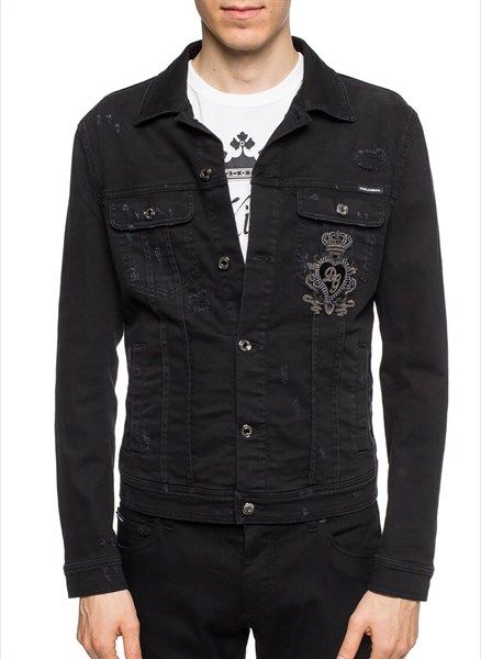 Áo Khoác Dolce Denim Đen Thêu Vương Miệng
