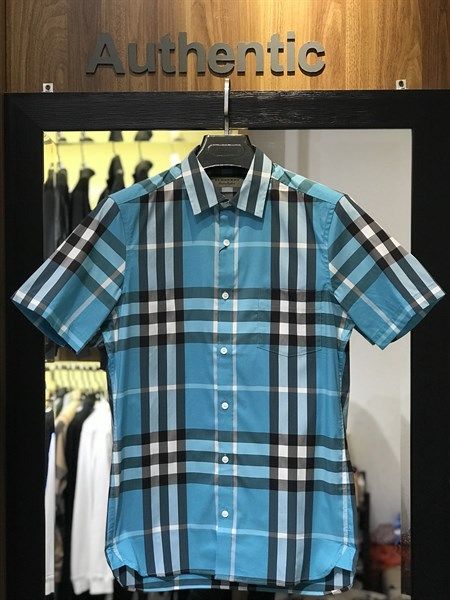 Sơ Mi Burberry Cộc Tay Xanh Chech Cân Lon Don
