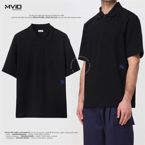 Polo Burberry Đen Logo Ngựa Thêu Bụng 8083600 A1189