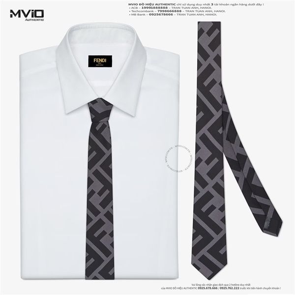 Caravat Fendi Đen Vân FF Xám FXC023 AH8F F0UY7