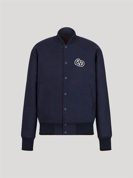 Khoác Dior Bomber Xanh Kẻ Đỏ Chất Dạ Logo Ngực 213J431A0738