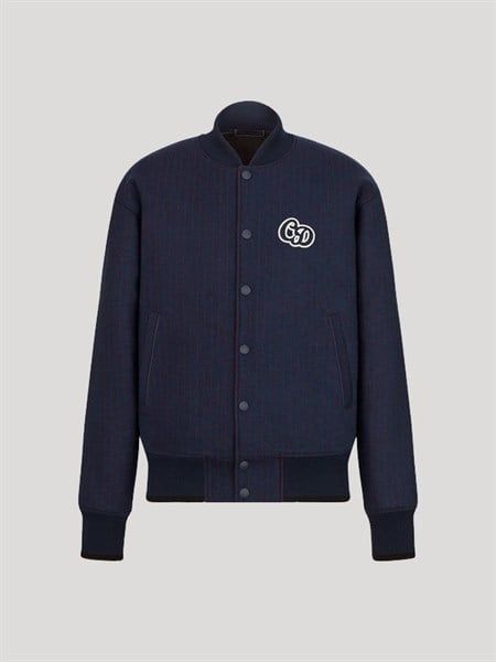 Khoác Dior Bomber Xanh Kẻ Đỏ Chất Dạ Logo Ngực 213J431A0738
