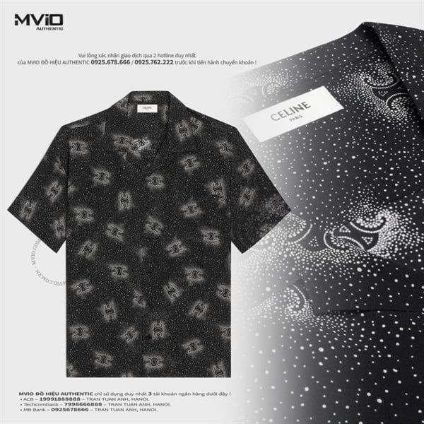 Sơ Mi Celine Cộc Tay Đen Hoạ Tiết Trắng 2C946932W 38CE