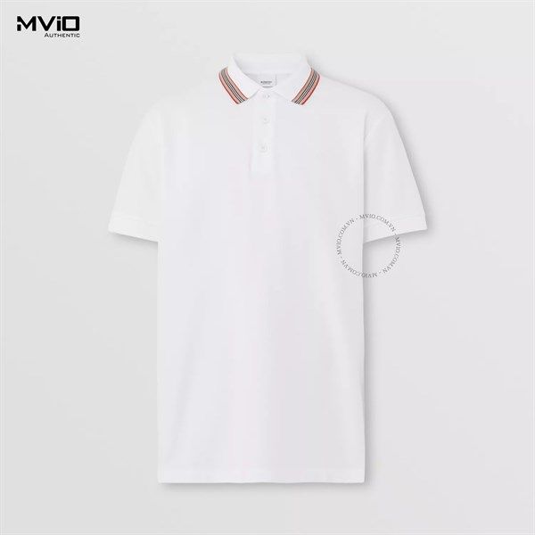 Polo Burberry Trắng Cổ Viền Vàng 8056225