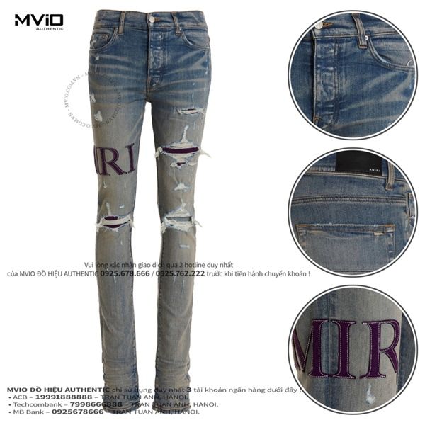 Jean Amiri Xanh Rách Chữ Tím PM23MDS006