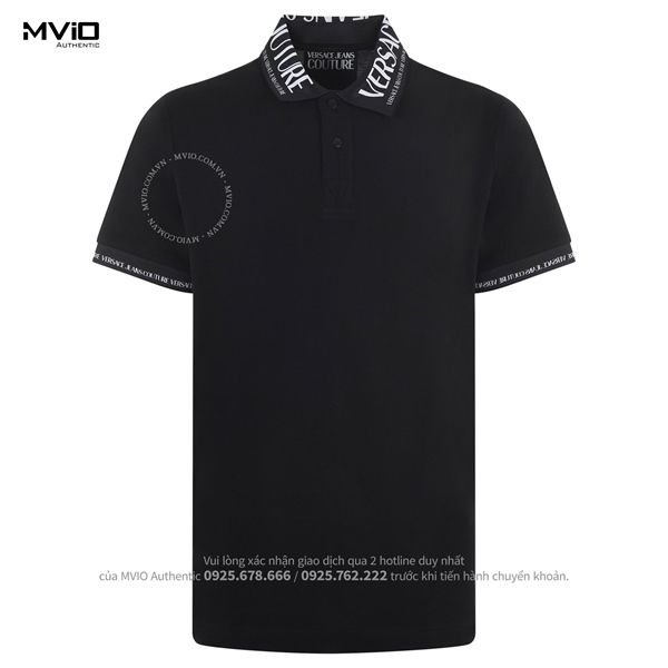 Polo Versace Đen Cổ Chữ Trắng 74GAGT02
