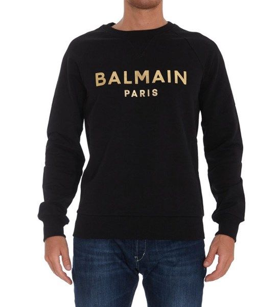 Nỉ Balmain Đen Chữ Ngực Vàng JQ005B122 EAD