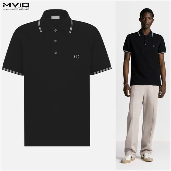 Polo Dior Đen CD Cổ Viền Trắng 593J812A3025 - 903