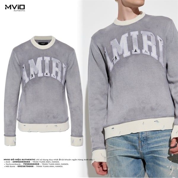 Len Amiri Xám Mix Chữ Ngực Trắng AMKNCW1026