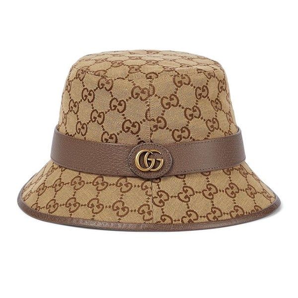 Mũ Gucci Bucket Be Mono Logo Marmont Viền Nâu