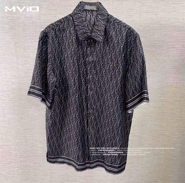 Sơ Mi Dior Lụa Cộc Tay Vân Oblique Nâu Xám 193C545A4751