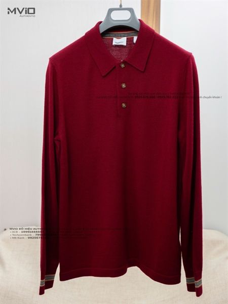 Polo Burberry Len Đỏ Đô Tay Viền 8045521 1003