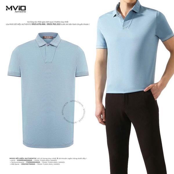 Polo Loro Piana Xanh Nhạt Cổ Chéo FAL3407 6921