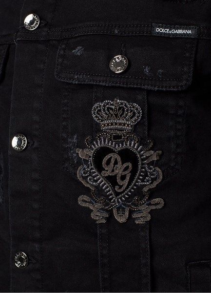 Áo Khoác Dolce Denim Đen Thêu Vương Miệng