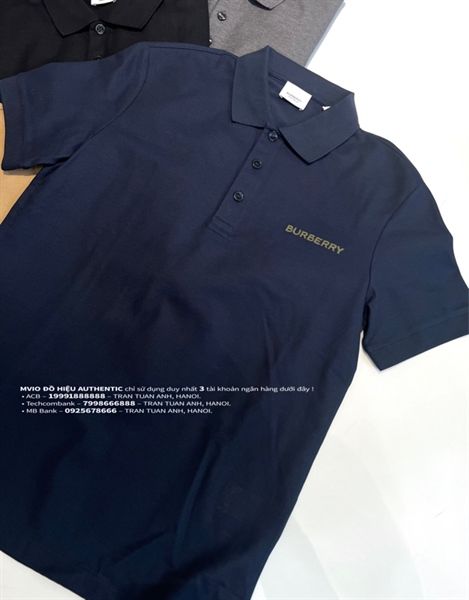 Polo Burberry Navy Check Cổ Chữ Ngực Xanh Green 8084437 1003