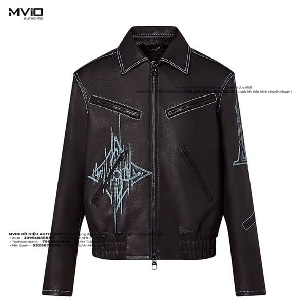 Khoác Louis Vuitton Đen Da Bê Chữ Thêu Xanh 1AAVCC