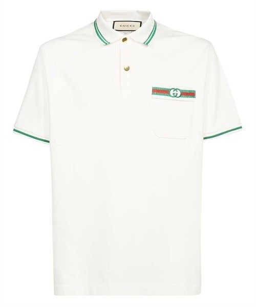 Polo Gucci Trắng Cổ Viền Xanh Túi Ngực 628339 XJCQR