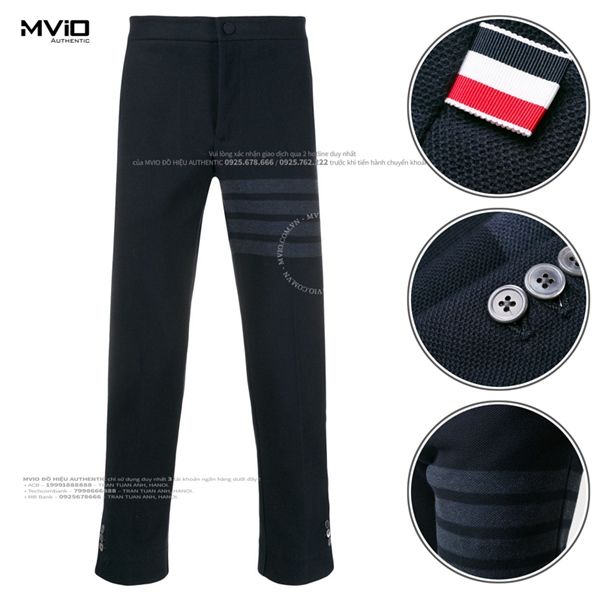 Quần Vải Thom Browne Navy Viền Ống Gấu Cúc Chất Dầy MJQ097A 06772 415