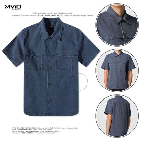 Sơ Mi A.P.C Uomo camicie Xanh Cộc Tay COGEBH12572