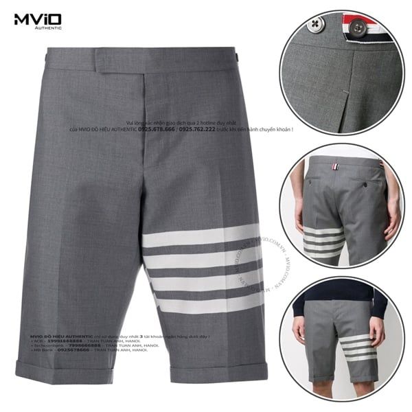 Short Vải Thom Browne Ghi Viền Trắng MTC001A 06146 035