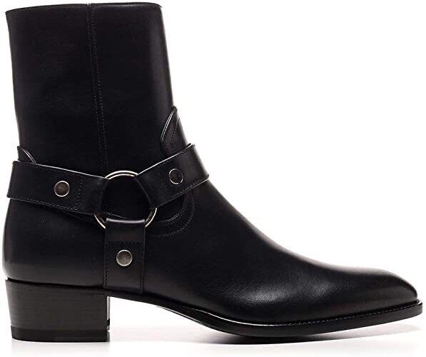 Boots Saint Laurent Đen Da Trơn