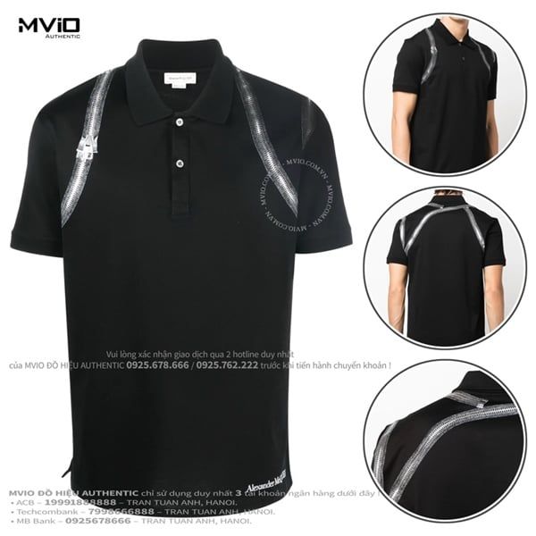 Polo Alexander Mcqueeb Đen Vạt Khoá Trắng 687731QSZ92