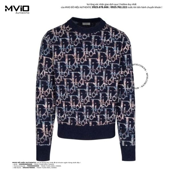 Len Dior Xanh Navy Vân Oblique 193M638AT344