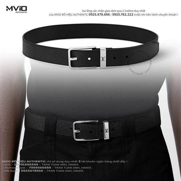 Belt Louis Vuitton Đen Khoá Cài Sliver Da Taiga M0000T