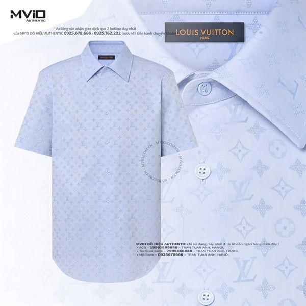 Sơ Mi Louis Vuitton Cộc Tay Xanh Nhật Vân Monogram Chìm 1AFWFN