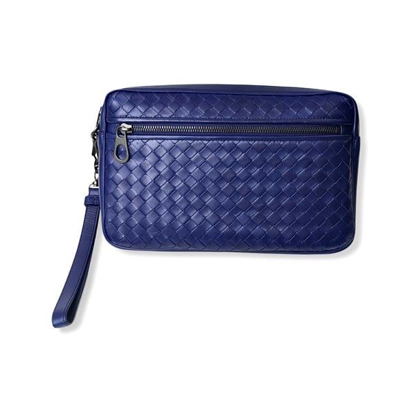 Clutch Bottega Veneta Xanh Navy Da Đan