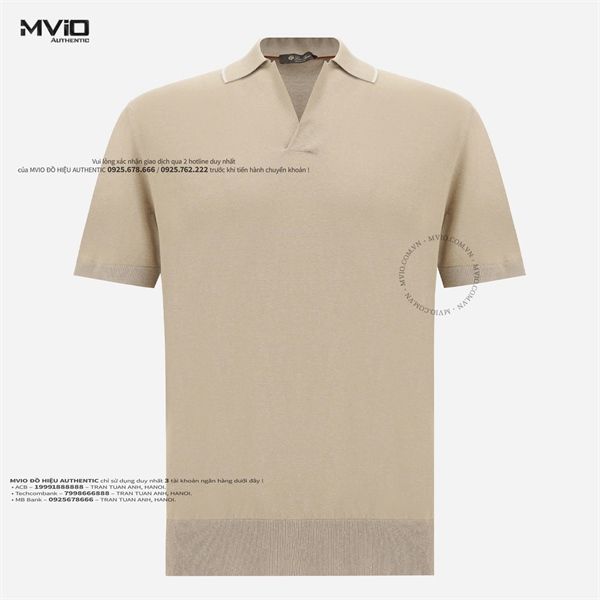 Polo Loro Piana Be Cổ Viền Trắng Dệt Kim FAM6145