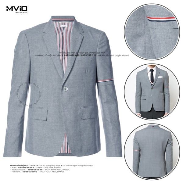 Blazer Thom Browne Ghi Tay Viền 1 Bên MJC187A 02872 035