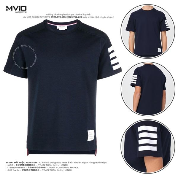 Phông Thom Browne Xanh Tay Viền Trắng MJS246A-07323 415