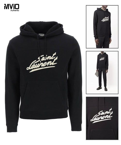Nỉ Hoodie Saint Laurent Đen Chữ Ngực In Ngực 677263 Ybvb2