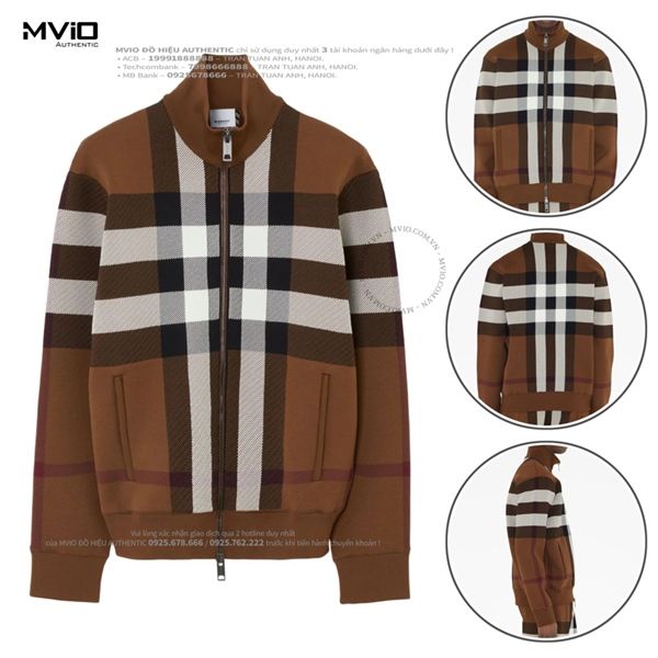 Khoác Burberry Nâu Kẻ Trắng 8070298 A8900