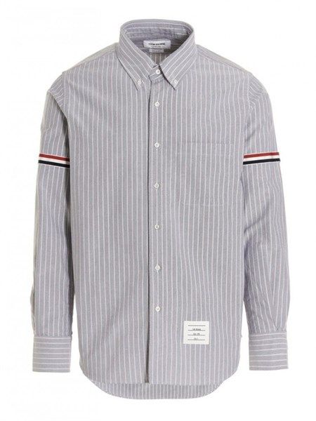 Sơ Mi Thom Browne Ghi Kẻ Dọc Đỏ Tay Viền MWL301A F0013