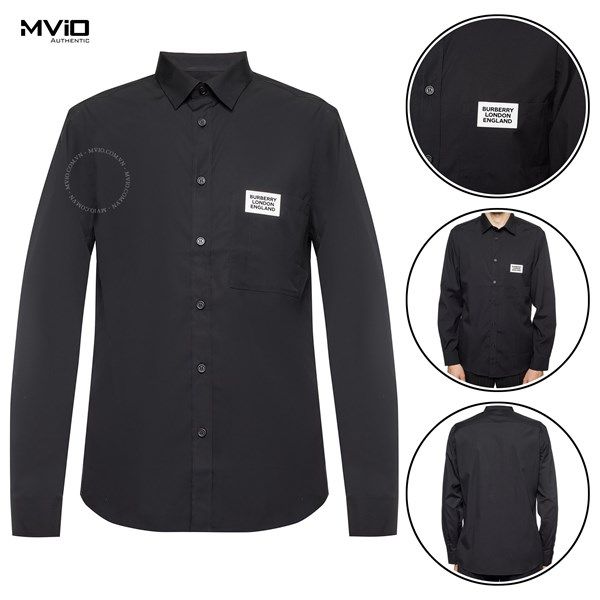 Sơ Mi Burberry Đen Dài Tay Tay Logo Ngực 8021845