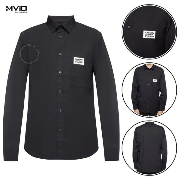 Sơ Mi Burberry Đen Dài Tay Tay Logo Ngực 8021845