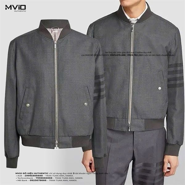 Khoác Bomber Thom Browne Ghi Tay Viền MJO030A 06146025