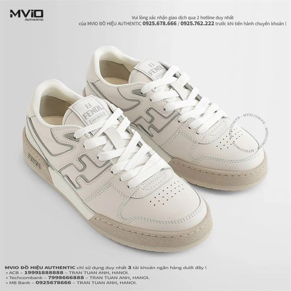 Sneaker Fendi Trắng Logo FF Viền Xám 7E1643AOMN F1NM8
