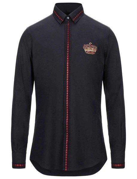 Sơ Mi Dolce Gabbana Đen Vương Miện Thêu Ngực G5Fj7Z