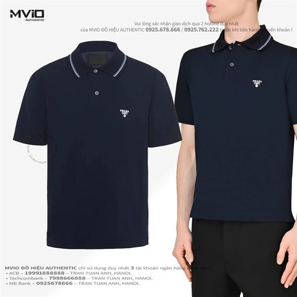 Polo Prada Navy Tag Ngực Trắng UJN798 710