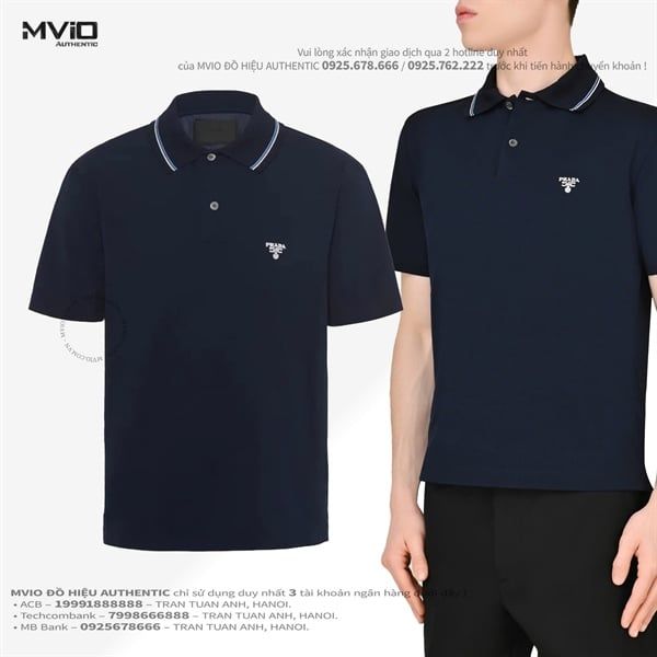 Polo Prada Navy Tag Ngực Trắng UJN798 710