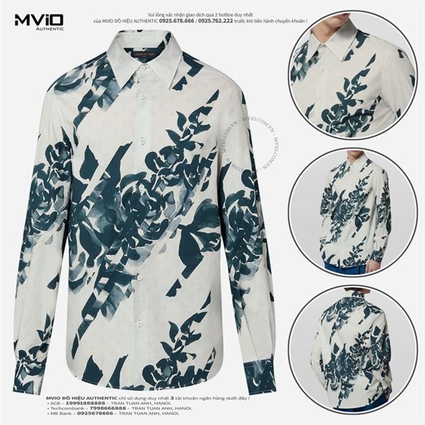 Sơ Mi Louis Vuitton Trắng Vân Monogram Hoa Xanh 1AFAVX