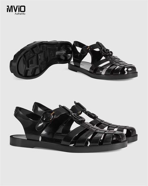 Dép Rọ Gucci Đen Bóng 674132 JFM00 1000