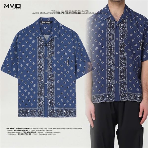 Sơ Mi Palm Angels Xanh Cộc Tay Viscose Hoạ Tiết PMGG005S24FAB0064646