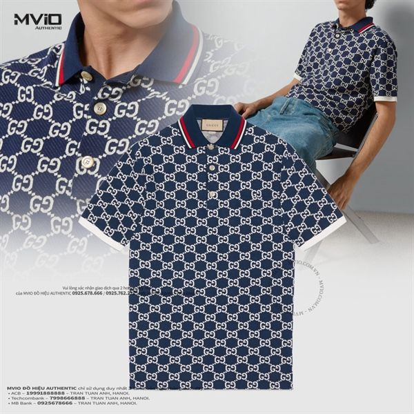 Polo Gucci Xanh Navy Mono Trắng 768636 XJF49 4492
