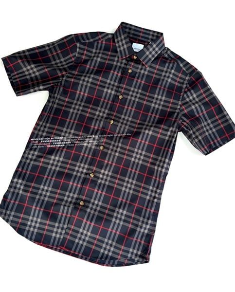 Sơ Mi Burberry Cộc Tay Navy Grey IP Check 8084692 1003