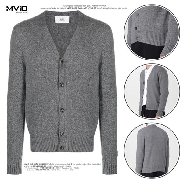 Khoác Cardigan Ami Xám Grey Logo Thuê Bụng HKC127005 055