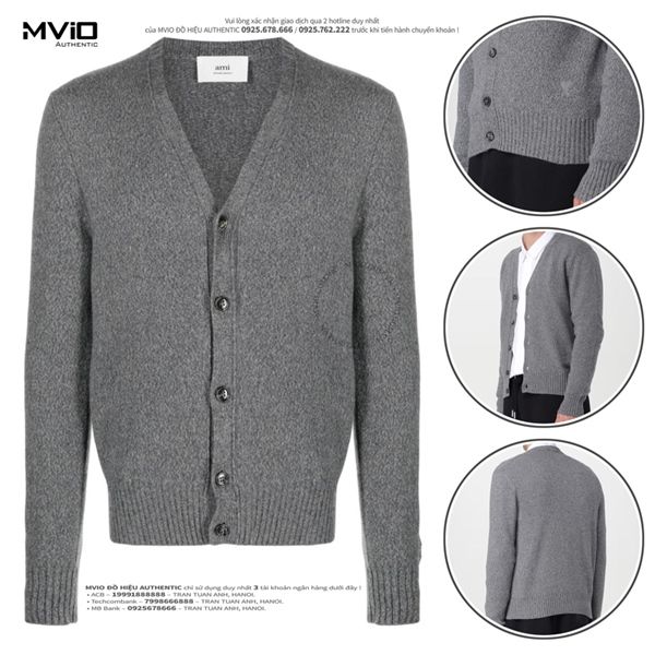 Khoác Cardigan Ami Xám Grey Logo Thuê Bụng HKC127005 055